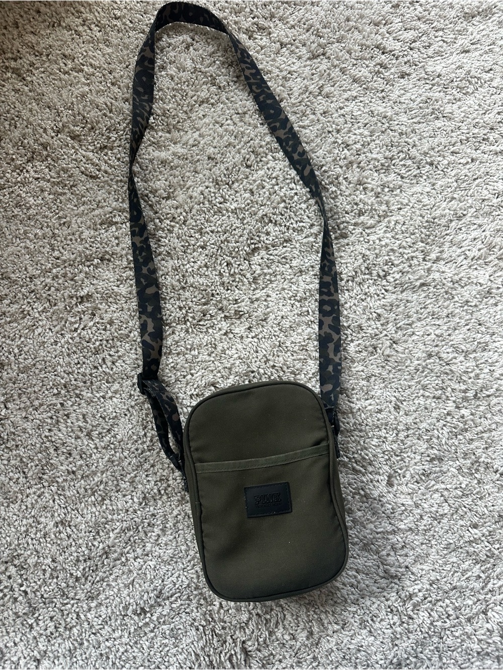 PINK Victoria's Secret Olive Green Crossbody with Camouflage Strap